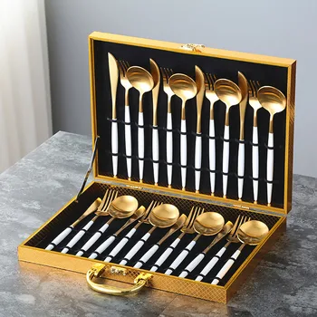 

Gold Cutlery Set Dinner Set Knives Fork Spoon Western Kitchen Dinnerware Flatware Set Stainless Steel Home Travel BB50CJ