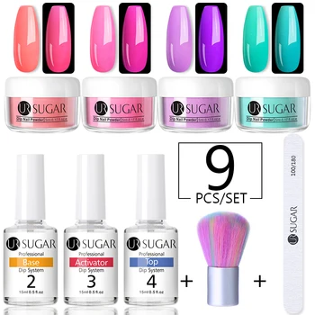 

UR SUGAR 7/9pcs Dipping Nail Powder Set Luminous Glitter Dip Nails Powder Set For Manicures Gel Nail Polish 5ml Chrome Pigment