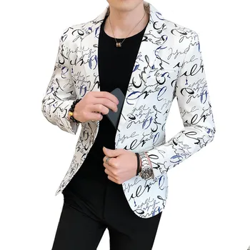 

2020 New Men's Long-sleeved Printed Suit Slim Fit Men Blazers Jacket Fashion Nightclub Casual Suit Mens Coats Size S M L XXXL
