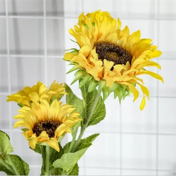 

3 heads one bouquet sunflower simulation plants wedding family decoration balcony dining table bonsai fabric fake flowers