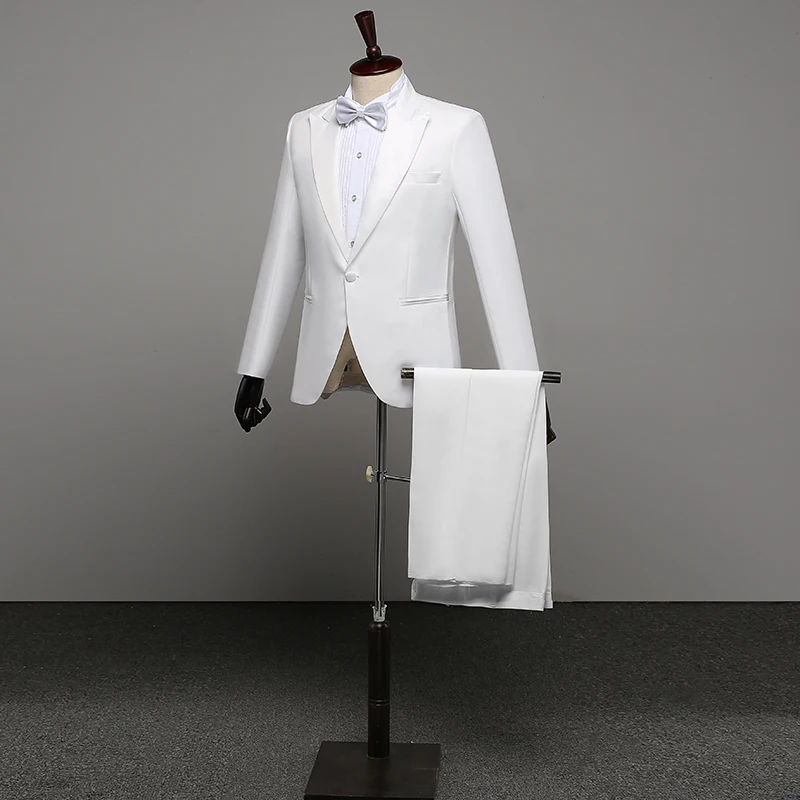 Men Prom Suits Men'S Shawl Lapel White Black Two-Piece Jacket Pants Suit Slim Evening Party Stage Show Performance Wedding Suit Men Prom Suits Men'S Shawl Lapel White Black Two-Piece Jacket Pants Suit Slim Evening Party Stage Show Performance Wedding Suit