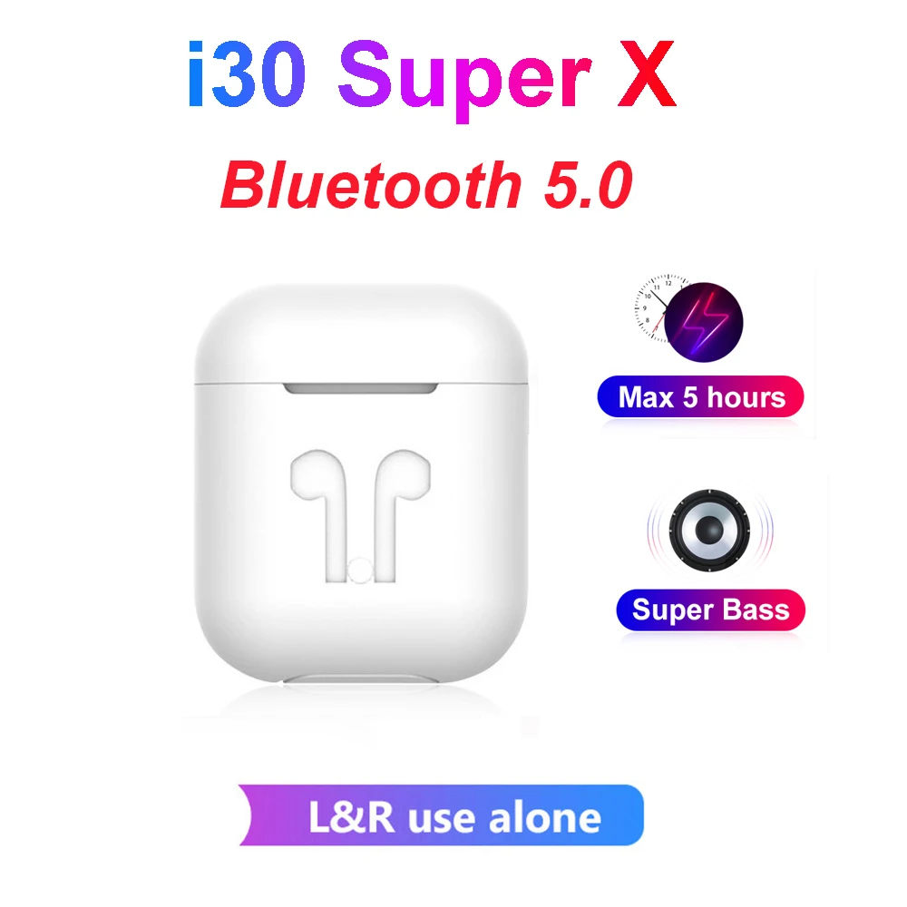 

2020 i30 Super X tws 1:1 copy super power 5h i30tws wireless headset 6D super bass Bluetooth 5.0 for iOS Android