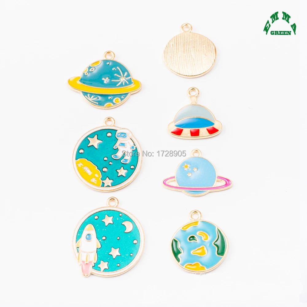 

Gold Charms for DIY Jewelry making 10pcs Space Universe Charms Satellite Charms Enamel Charm Pendant Accessories Metal Charms