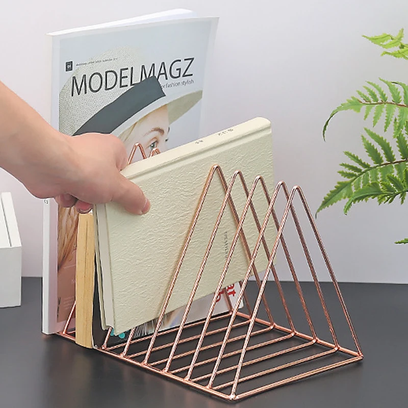 

Simple Style Triangle Iron Wire Magazine Rack Creative Office Desk Bookshelf Magazine Notebooks Storage Rack Mail Organizer