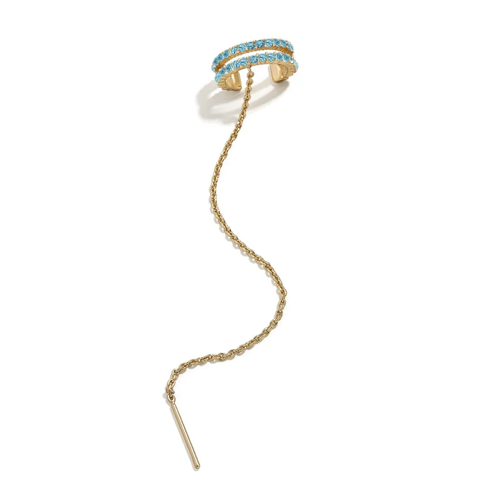 Женские серьги в богемном стиле, специальный дизайн, CZ длинная цепочка, модные золотые клипсы для ушей, набор, эффектные Свадебные украшения - Окраска металла: Blue