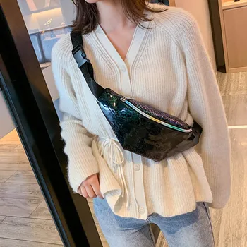 

Fashion Women pu waist bag simple Solid black Zipper Messenger Bag Chest Bag Waist Bag Phone Bag high quality 30H
