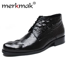 Merkmak/Новая модная мужская обувь из крокодиловой кожи; сезон осень-зима; повседневная мужская кожаная обувь с острым носком в британском стиле; мужские защитные ботинки