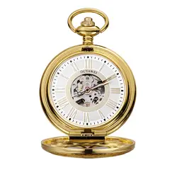 Новые мужские часы с полым скелетом, механические золотые карманные часы, аналоговые часы на цепочке для рождественского подарка для