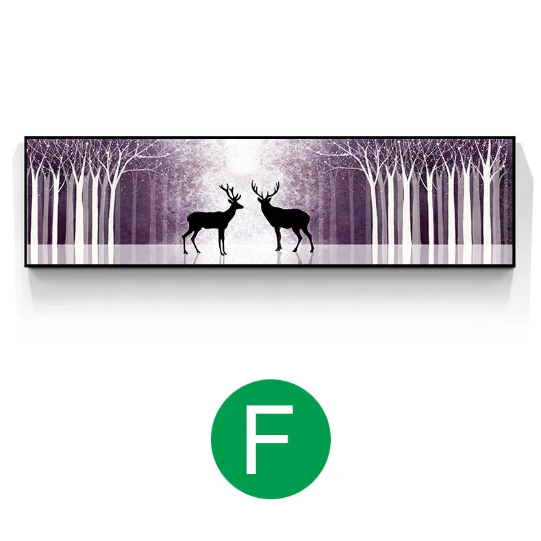 Современный абстрактный скандинавский стиль крыльцо гостиная декоративные картины зеленый лес олень, Лось Золотой Солнечный пейзаж холст стены Искусство плакаты картины без рамок - Цвет: F