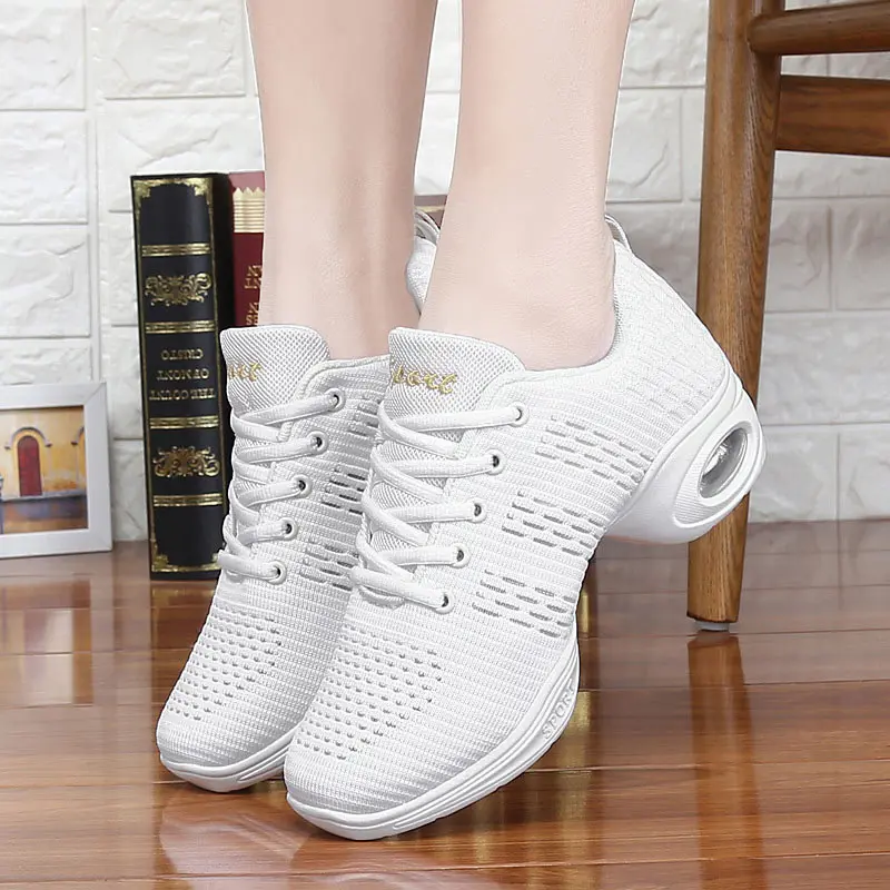White New Women's Modern Dance Sneakers Soft Outsole Lightweight Breathable Dancing Shoes Female Outdoor Fitness Sports Dance Shoes - Цвет: White