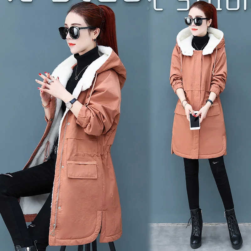 

Middle Long Coat WOMEN'S Dress Autumn & Winter 2018 New Style Korean-style Versatile Winter Brushed And Thick Windbreaker Cotton