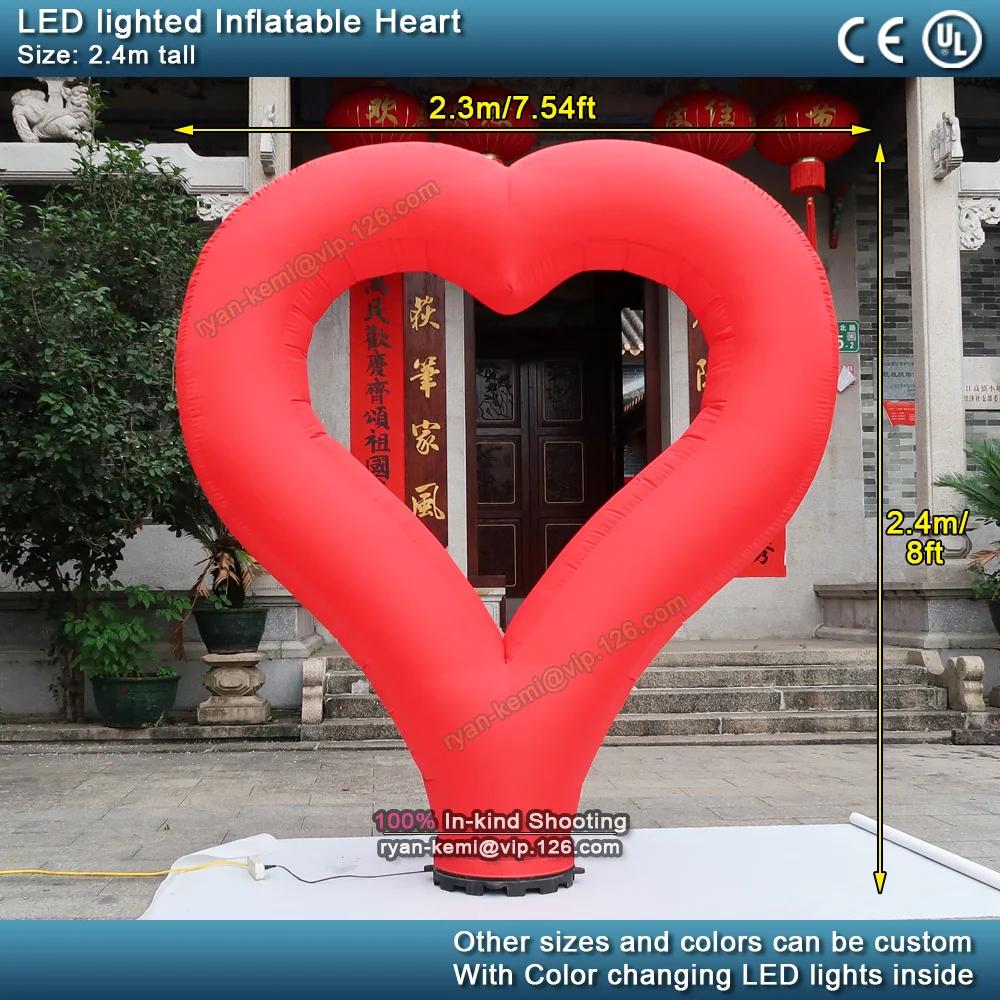 Free shipping 2.4m tall LED lighting inflatable heart outdoor romantic inflatable love balloon for wedding party decoration use 2