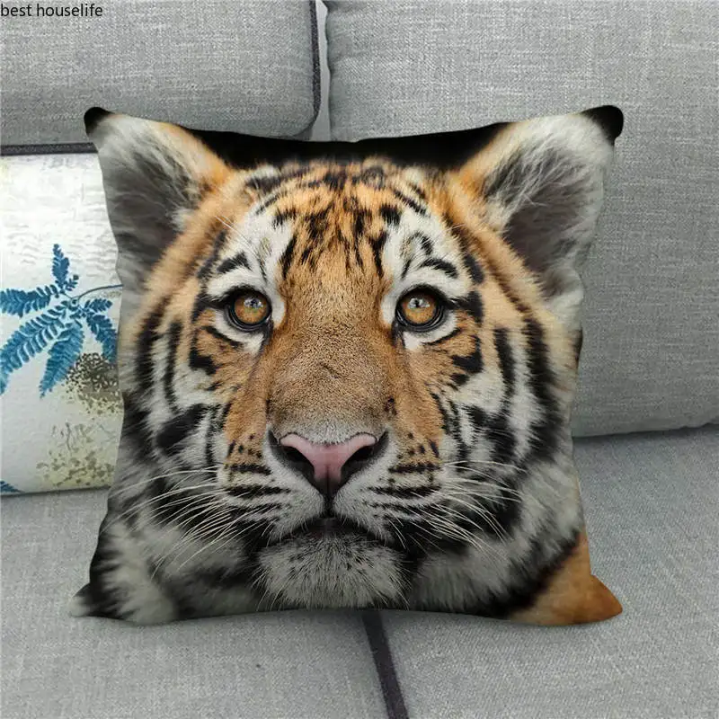 Big Cat Pillowcase Lion Tiger Jaguar Living Room Sofa Pillow cover Car