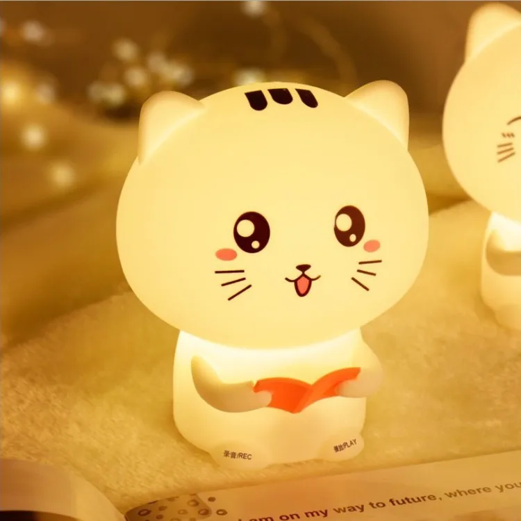 

Cat Pat gui jiao deng Colorful Remote Control Recording Cute Children Lamp Creative Cute Pet Cartoon Adorable Cat Small Night La
