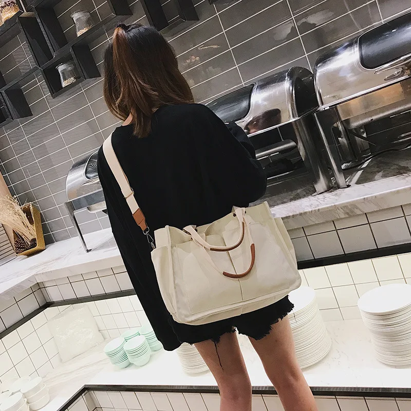 

Ladies Canvas Tote Bag Fashion All-match Shoulder Bags Large Capacity Multifunctional Girl Messenger Bolsa Mochila Escolar