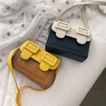 

Women 2020 Fashion Shoulder Bag PU Leather Contrast Color Crossbody Bags Woman Fashion Designer Handbags