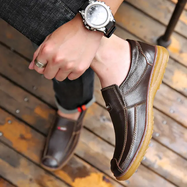 Men leather shoes spring men business casual genuine leather shoes leather beef tendon sole male loafers 6