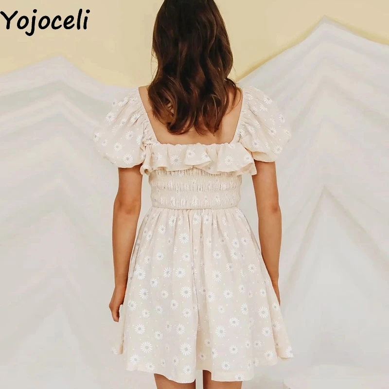 Yojoceli Sexy embroidery ruffle floral dress women Summer beach cute short dress female Elegant casual cool mini dress vestidos