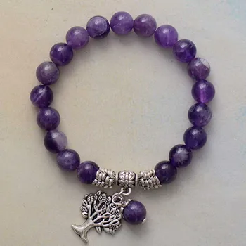 Spirit Women Tree Charm Bracelets Luxury Amethysts Matte Onyx Stretch Elastic Strand Bangles Jewelry Bijoux Dropshipping