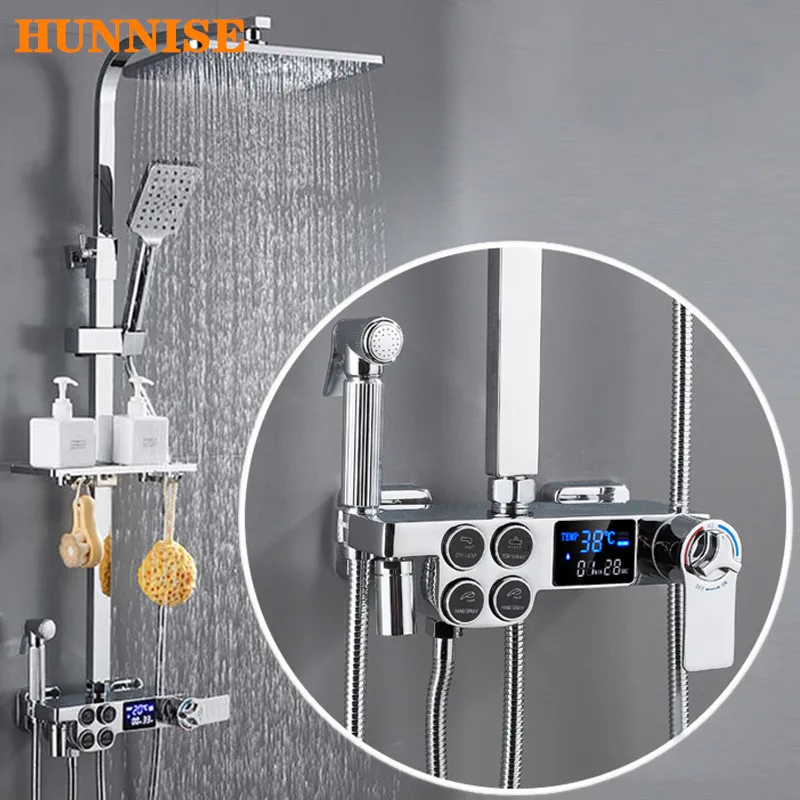 

Digital Shower Set Polished Chrome Bathroom Shower Mixer Set Luxury Thermostatic Shower System Solid Brass Digital Shower Sets