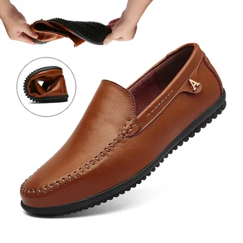 

FEVRAL Genuine Leather Men Casual Shoes Brand 2020 Men Loafers Breathable Moccasins Slip on Flat Driving Shoes Plus Size 37~47
