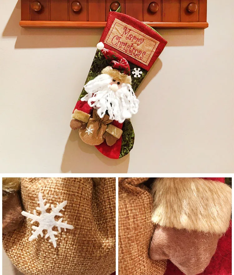 3pcs 18" Christmas Stocking Decor Large Stockings Santa Snowman Xmas Character for Family Holiday Christmas Party Decorations