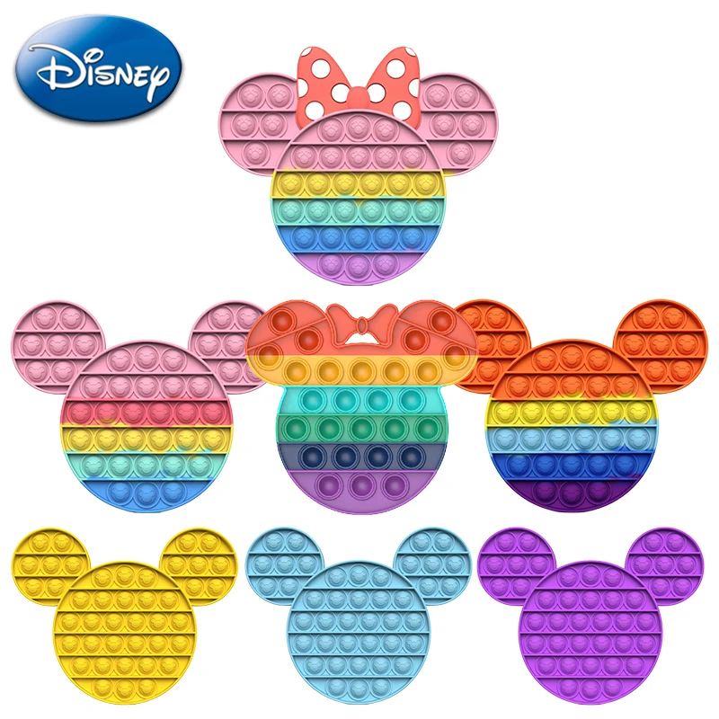 

Disney Mickey Minnie Mouse Anti Stress Pop Fidget Toys Cute Figure Baby Soft Silicone Sensory Squeeze Bubbles Toys for Children
