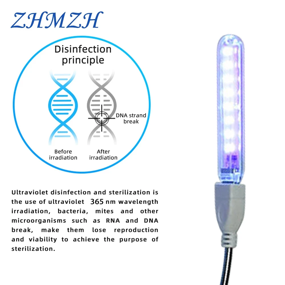 DC5V LED Ultraviolet Sterilizing Lamps 8 LEDs Mini UVA Portable Disinfection Lights UV Lamps USB Germicidal Lamp-uv disinfection lamp,uv sterilization lamp