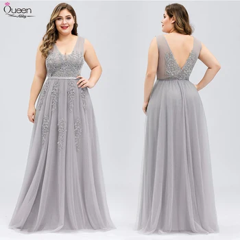 

Appliques Formal Evening Dresses Long Elegant A-Line Double V-Neck Sleeveless Tulle Beach Style Party Gowns Robe De Soiree