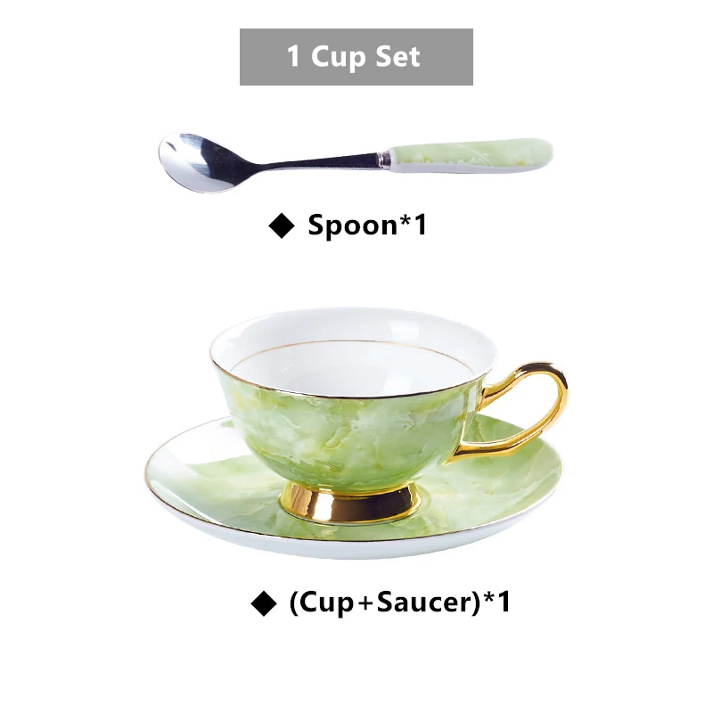 1Coffee Cup Green Мраморная фарфоровая чайная чашка, блюдце, ложка, набор, 200 мл, кофейная чашка, мраморный фарфоровый чайный набор, керамическая чайная чашка, кофейная чашка эспрессо, Прямая поставка - Цвет: 1Coffee Cup Green