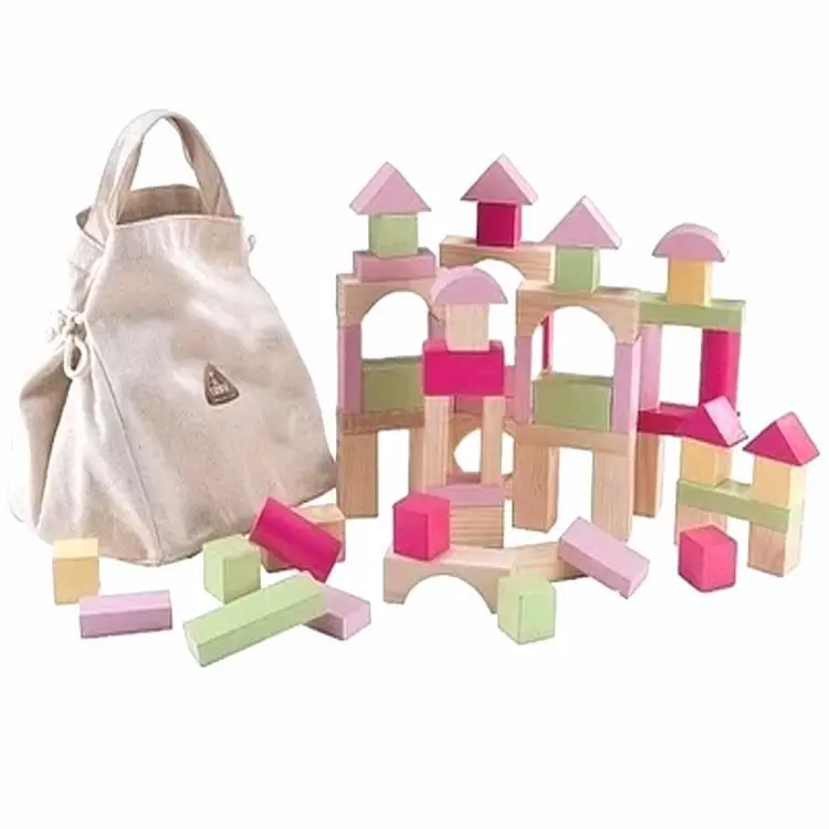 

Wood Large Pieces Blue/Pink 100 Tablets Building Blocks with Storage Bag Sleeves CHILDREN'S Toy 3-7-Year-Old