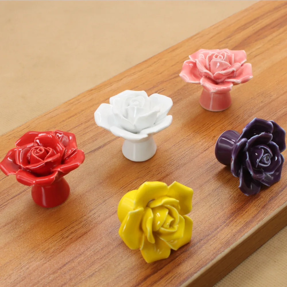 

Rose Ceramic Drawer Pulls Cabinet Handles Wardrobe Cartoon European Modern Minimalist Color Door Knob S