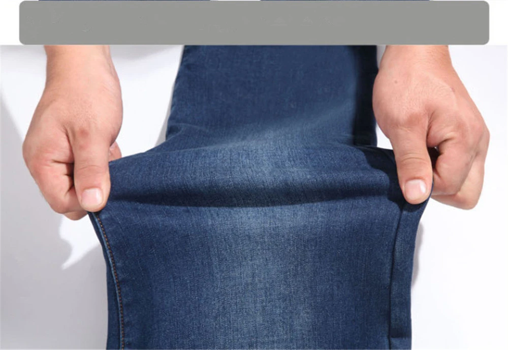Demin Jeans Men Winter Warm Men's Brand Stretch Straight Jean Casual Thicken Flannel Fleece Pants Wash Jeans Plus Size 46 48