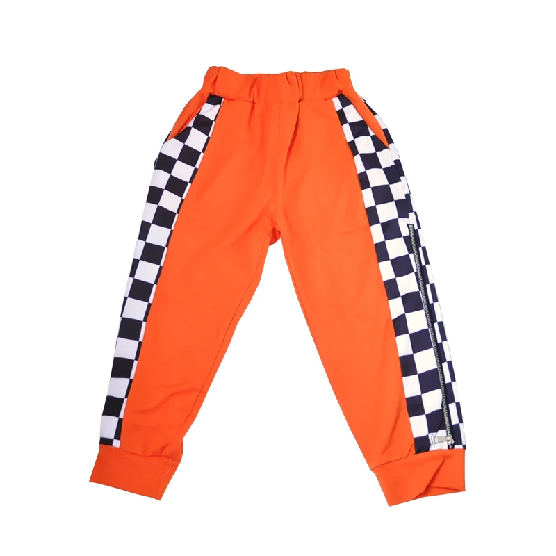 orange Pants Детские костюмы для джазовых танцев; черные топы; свободные штаны; одежда в стиле хип-хоп; современные танцевальные костюмы для бальных танцев; детская одежда для сцены; уличная одежда; DQS295 - Цвет: orange Pants