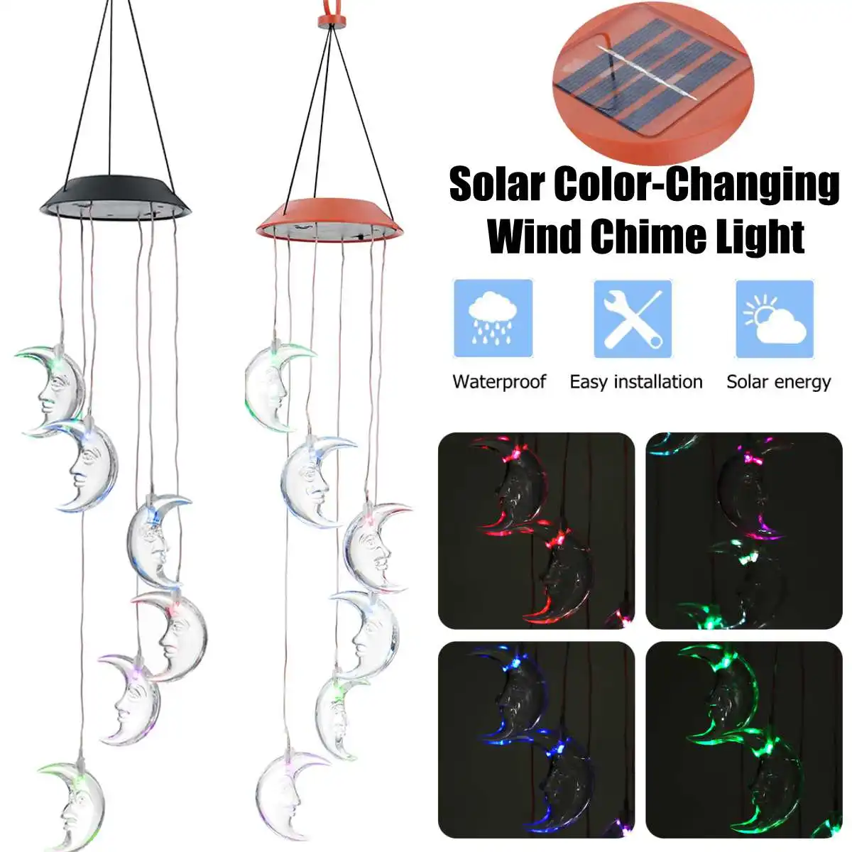 

Color Changing LED Solar Power Lamp Moon wind chimes Wind Chime Light LED Garden Hanging Spinner Lamp For Home Party Garden Yard