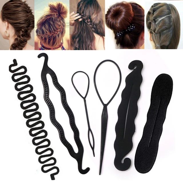 Multi-style Women Hair Accessories DIY Hair Styling Braiding Tools Magic Donut Bun Maker Hairstyle Braider Twist Headwear Clips 6pcs Style C