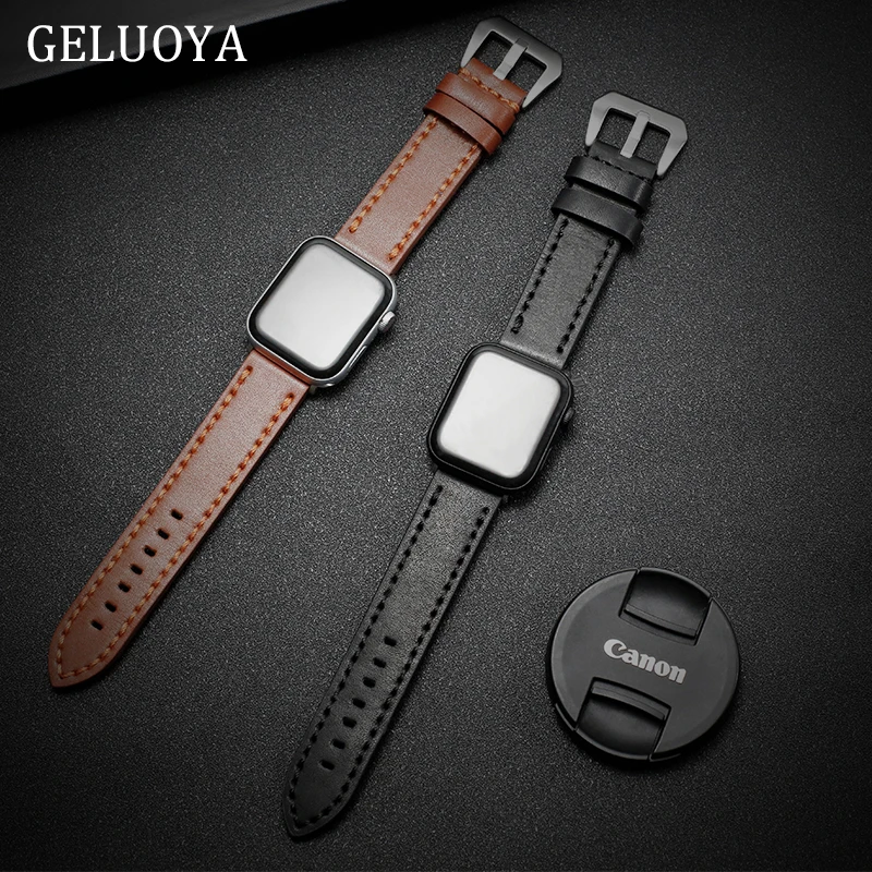 GELUOYA ремешок для часов из натуральной кожи для Apple Watch, ремешок серии 5/4, 44 мм, 40 мм, браслет на запястье для iwatch, 38 мм, 42 мм, ремешок для часов