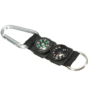 

Black Multifunction Survival Kit Camping Climbing Hiking Mini Carabiner Keychain Guide Thermometer Hanger Practical Tools