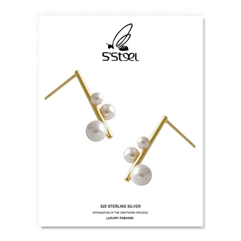 S'STEEL-pendientes de plata de primera ley con forma de perla Para Mujer, aretes pequeños, plata esterlina 925, diseño geométrico, joya fina