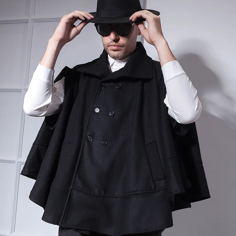 Short cape coat men's double-breasted bat shirt cape coat autumn and winter European and American wild personality tide men's cl Short cape coat men's double-breasted bat shirt cape coat autumn and winter European and American wild personality tide men's cl