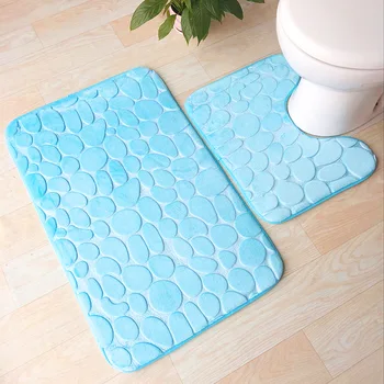 

2 Pcs Embossed Cobblestone Bathroom Mat Set Toilet Rug Non-slip U Shape Carpet For Toilet Floor Mat Water Absorption Bath Mat