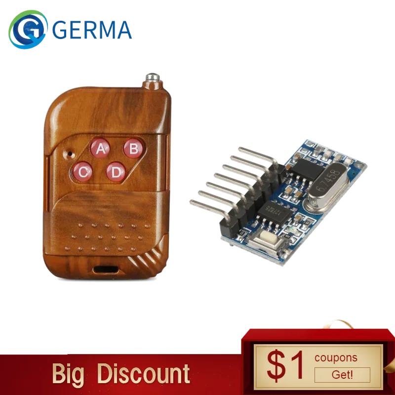 

GERMA 433mhz RF Relay Receiver Module Wireless 4 CH Output With Learning Button and 433 Mhz RF Remote Controls Transmitter Diy