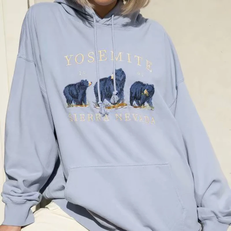

UNUTH Girls Oversize Cotton Hoodies Embroidery Women Chic Pullovers