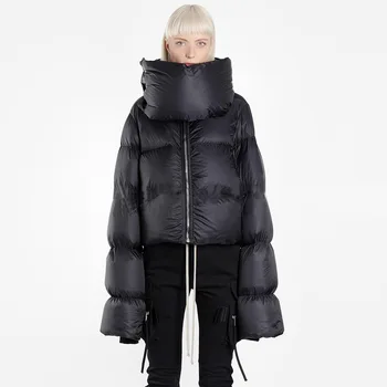 

Women Down Jacket Thick Warm Puffer Coat Loose Winter Down Coat Women Short Puffer with Long Warm Scarf Long Sleeve Solid Color