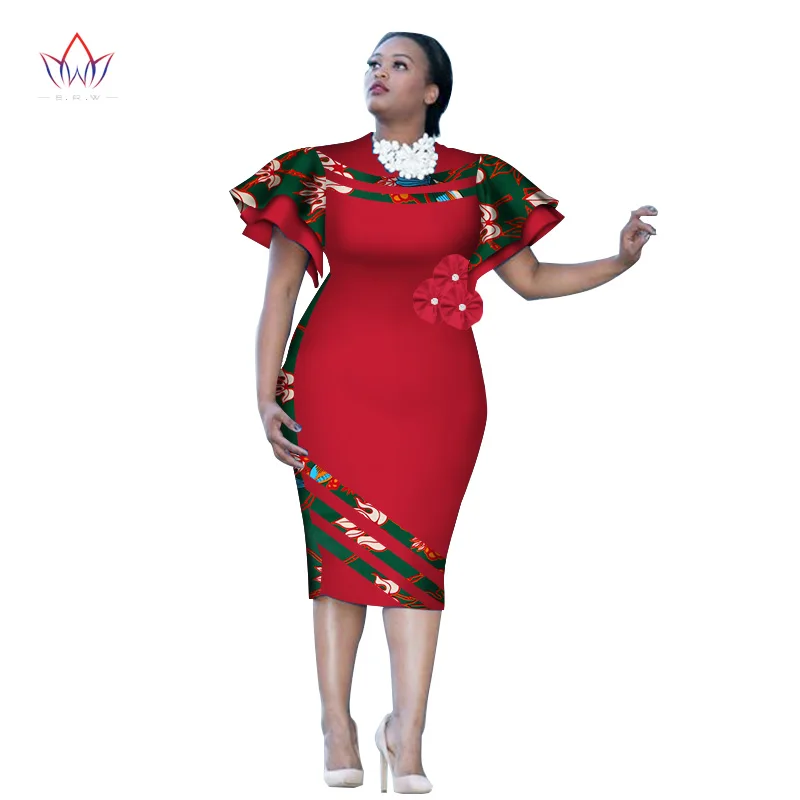Индивидуальная африканская одежда с принтом, Платье До Колена с рюшами и рукавами, летние женские вечерние платья размера плюс, африканская одежда 6XL BRW WY2409 - Цвет: 5