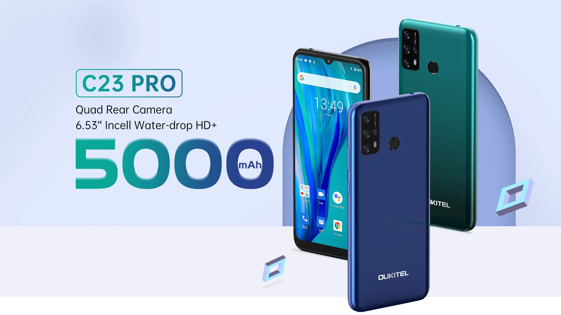 OUKITEL C23 Pro 6.53'' 4GB 64GB Smartphone 5000mAh 4G   720*1600 Waterdrop Screen 13MP Quad Rear Cameras Android 10 Mobile Phone best android cellphone