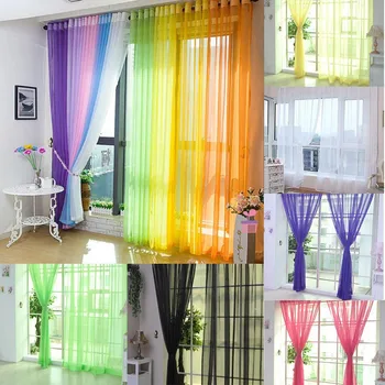 

1PC/2PC Pure Color Tulle Curtains Door Window Curtains Drape Panel Sheer Scarf Valances Room Curtains For Modern Bedroom Living