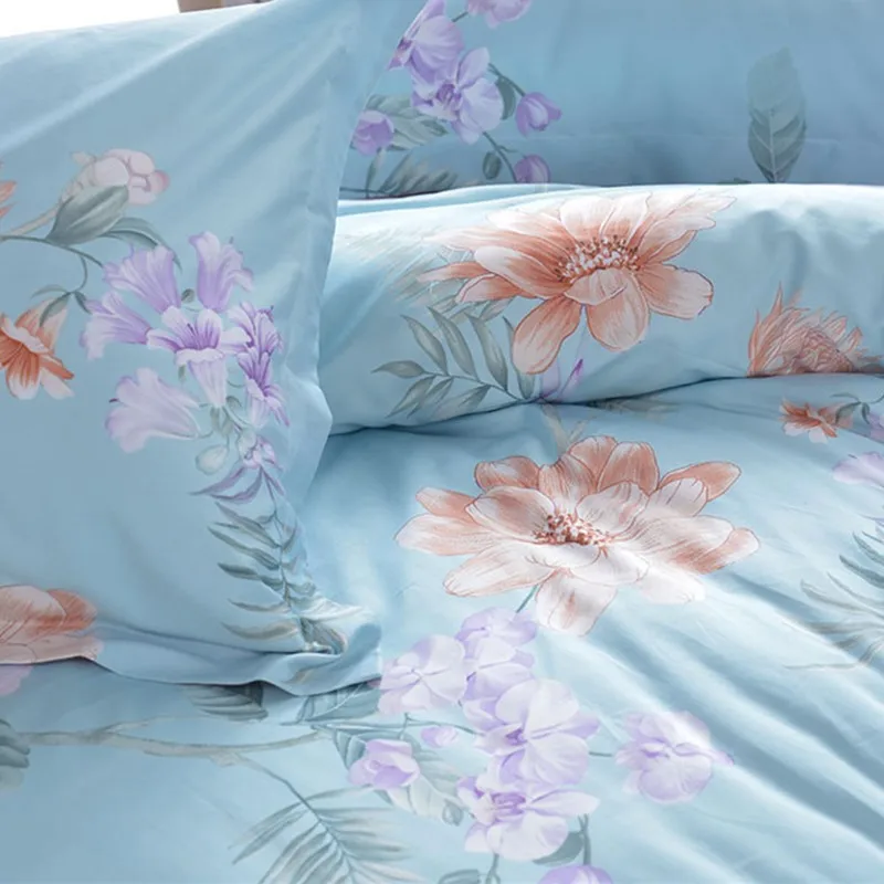 Полуметровая хлопковая атласная ткань для простыни, постельных принадлежностей, постельного белья, синего цвета с цветочным принтом T1141