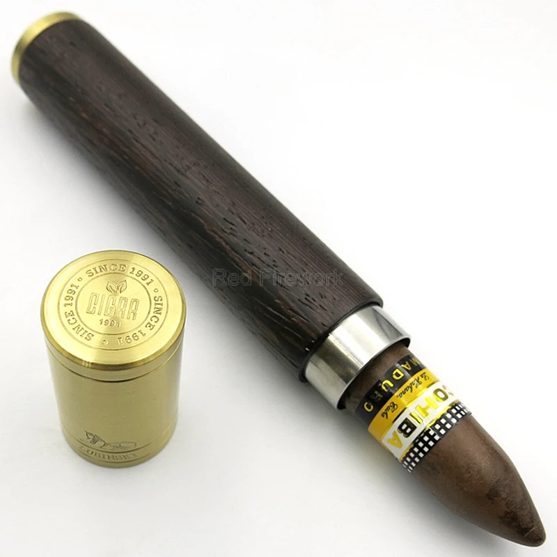 LUBINSKI, металлический, деревянный держатель для сигары, открытый портативный чехол для одной сигары, профессиональные сигары для путешествий, хьюмидор с подарочной коробкой