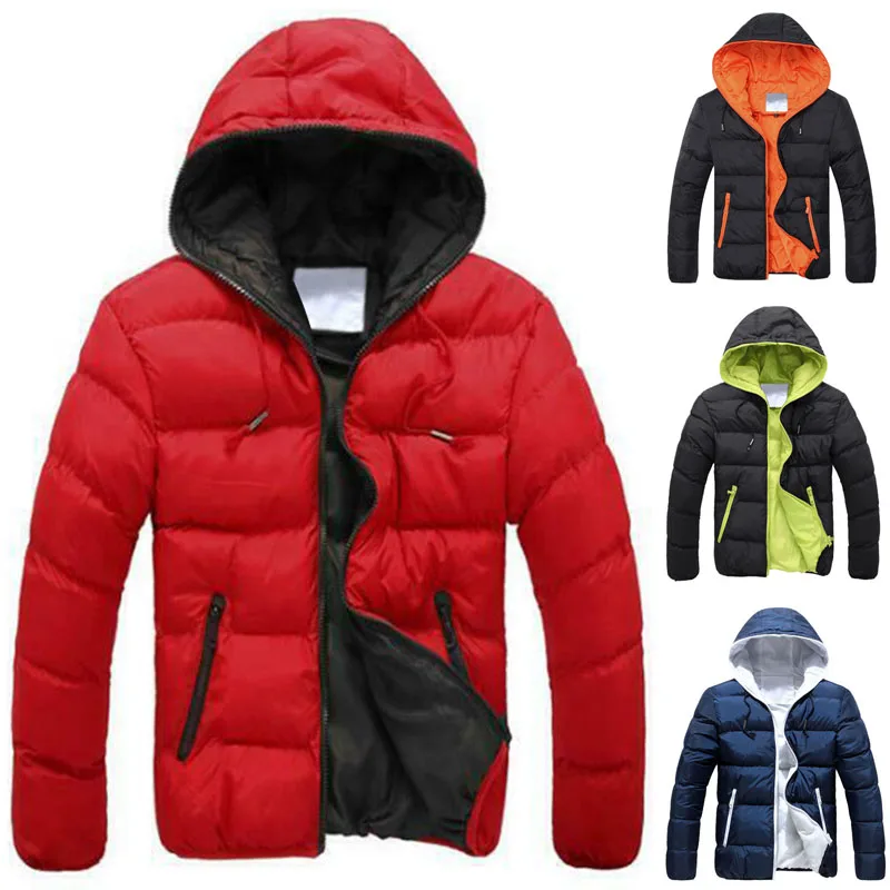 Мужское пуховое пальто базовое зимнее теплое с капюшоном длинным рукавом
